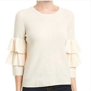 J. McLaughlin cream Merino Wool tier sleeved sweater